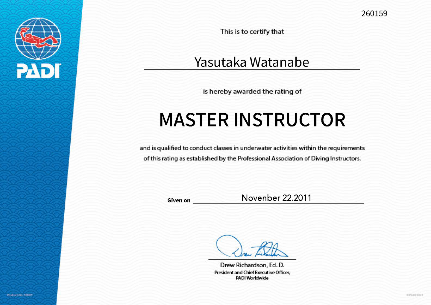 PADI認定証MI YASU
